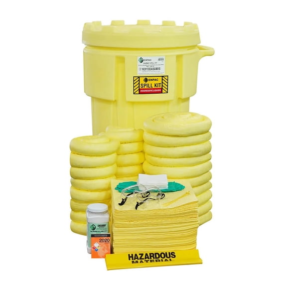 ENPAC 95-Gallon Wheeled Emergency Response Aggressive Chemical Acid & Caustic Spill KIT (Includes Drum, Granular Absorbent, Pads, Socks, Disposal Bag, & Safety Equipment) - OSHA, UN, & DOT Compliant