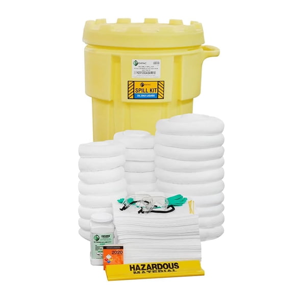 ENPAC 95-Gallon Wheeled Emergency Response Oil Spill KIT (Includes Drum, Granular Absorbent, Pads, Socks, Disposal Bag, & Safety Equipment) - OSHA, UN, & DOT Compliant
