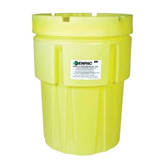Open Head Salvage Drum, Polyethylene, 95 gal, Unlined, Yellow 1095-YE