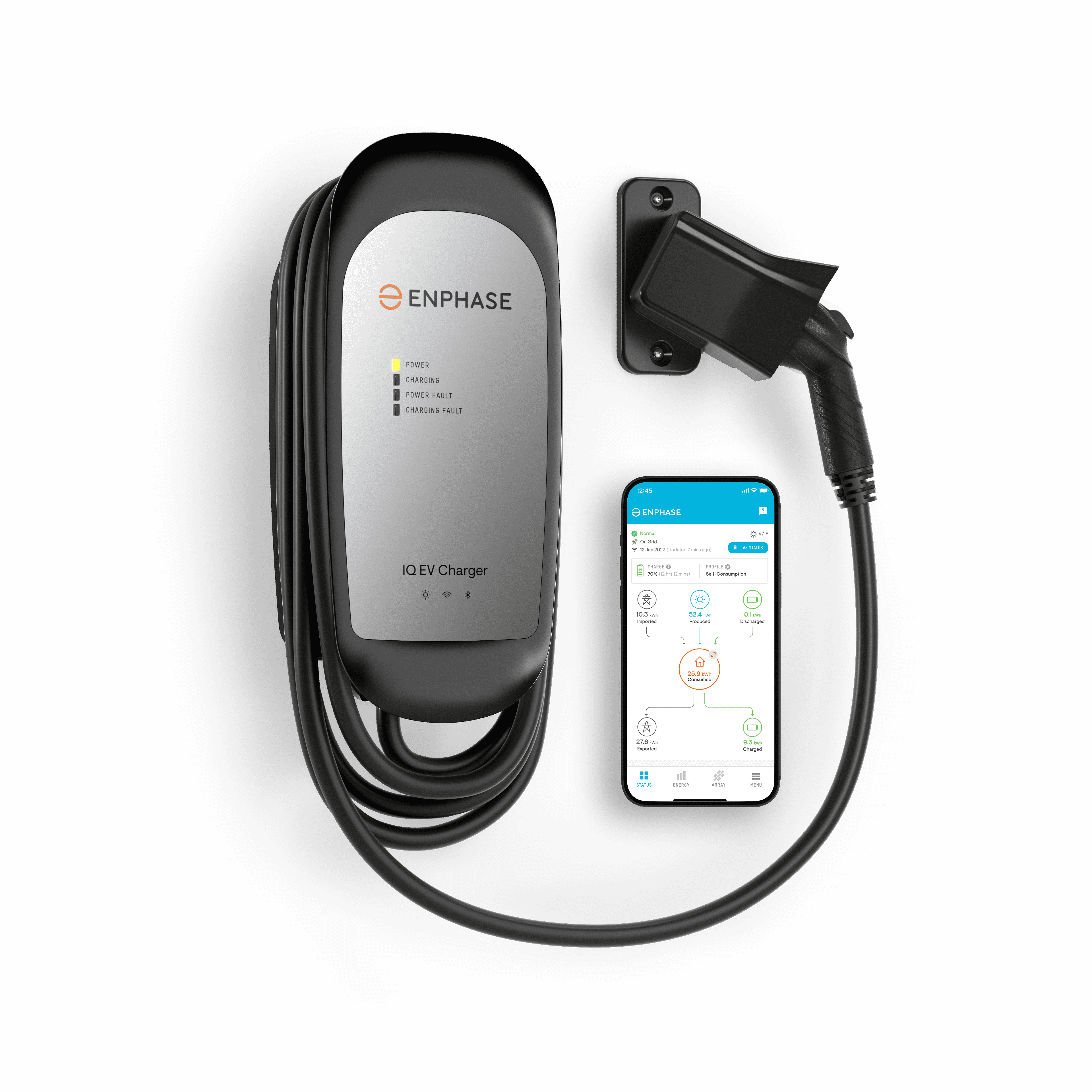 Enphase Smart Level 2 EV Charger with Wi-Fi, Safety Certified, 32 Amp, 240v, Hardwired, Indoor/Outdoor, Ruggedized 25ft Cable & J1772 Connector, IQ 40 Home Electric Car Charging Station