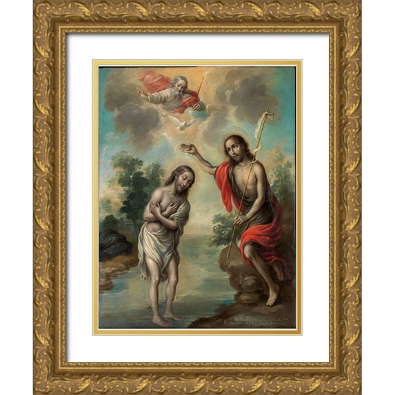 Enríquez, Nicolas 15x18 Gold Ornate Wood Framed with Double Matting Museum Art Print Titled - The Baptism of Christ
