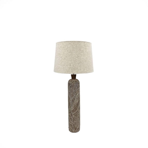 Enri 38" Tall Resin Floor Lamp With Textured Leaf Pattern Base and Linen Shade