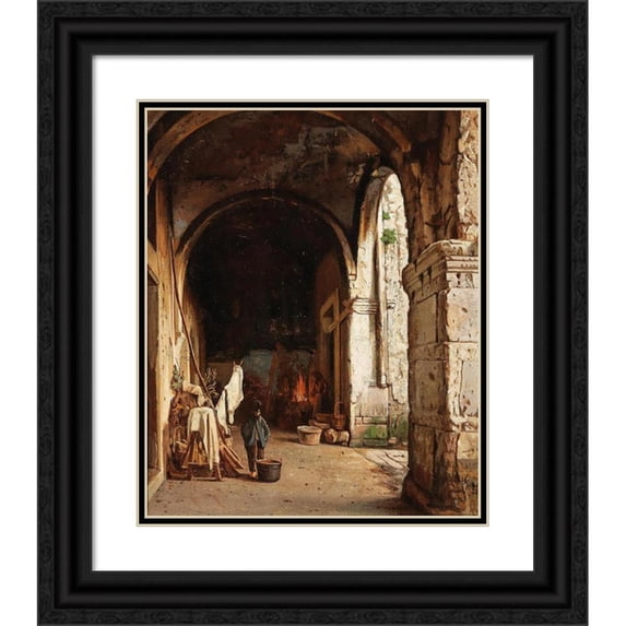 Enrico Gaeta 20x24 Black Ornate Framed Double Matted Museum Art Print Titled: Under the Arcades
