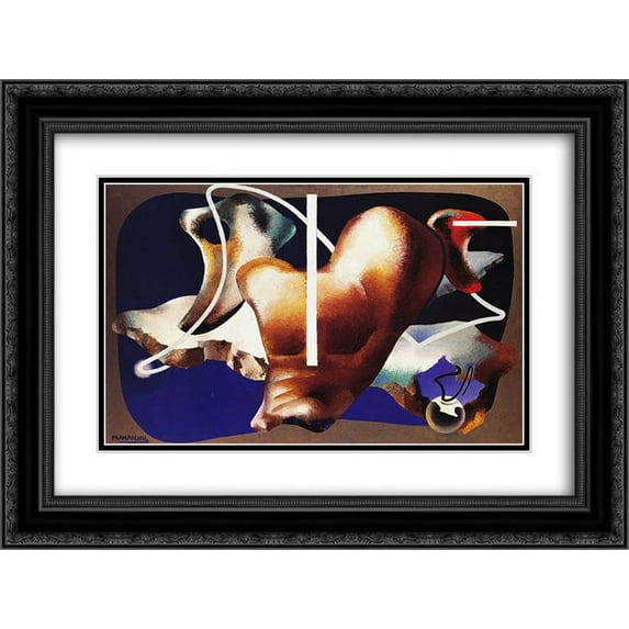 Enrico Prampolini 2x Matted 24x20 Black Ornate Framed Art Print 'Superamento terrestre '