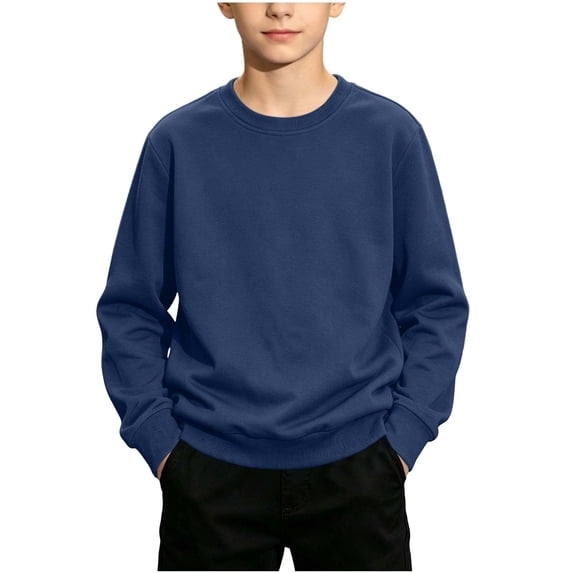 Enridrech 1-13 Years Kids Long Sleeve Sweatshirts Crew Neck Solid Color Sweatshirt Loose Basic Tops for Boys Girls