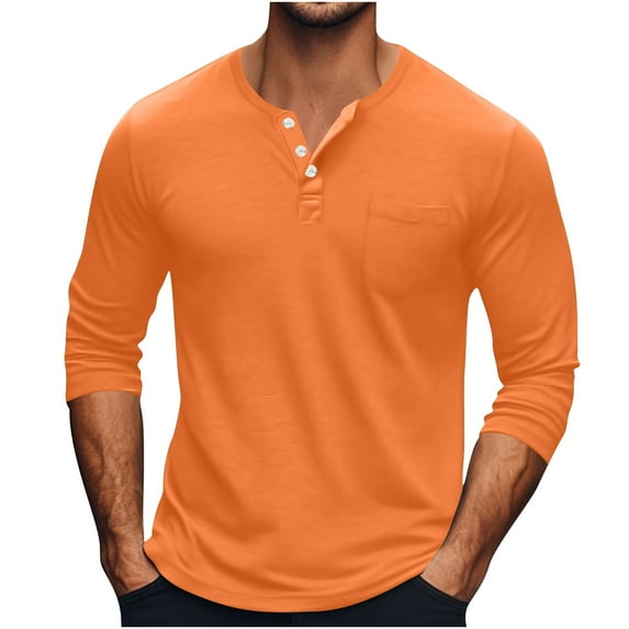 Enridrech Big and Tall Tee for Men Casual Stylish Long Sleeve Tops Button up Crew Neck Basic T Shirt with Pockets