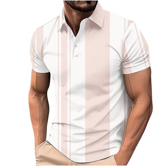 Enridrech Big and Tall Tee for Men Comfort Collared Short Sleeve Clothes Top Summer Fashion Color Block Striped T Shirt