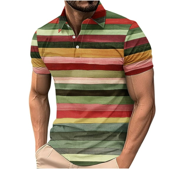 Enridrech Big and Tall Tee for Men Comfort Collared Short Sleeve Clothes Top Summer Fashion Color Block Striped T Shirt