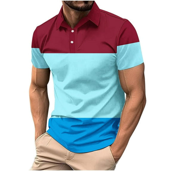 Enridrech Big and Tall for Mens Casual Tee with Button Collared Short Sleeve Tops for Men Comfort Color Block Tshirt