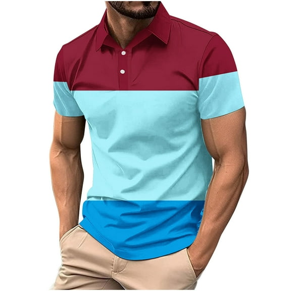 Enridrech Big and Tall for Mens Casual Tee with Button Collared Short Sleeve Tops for Men Comfort Color Block Tshirt