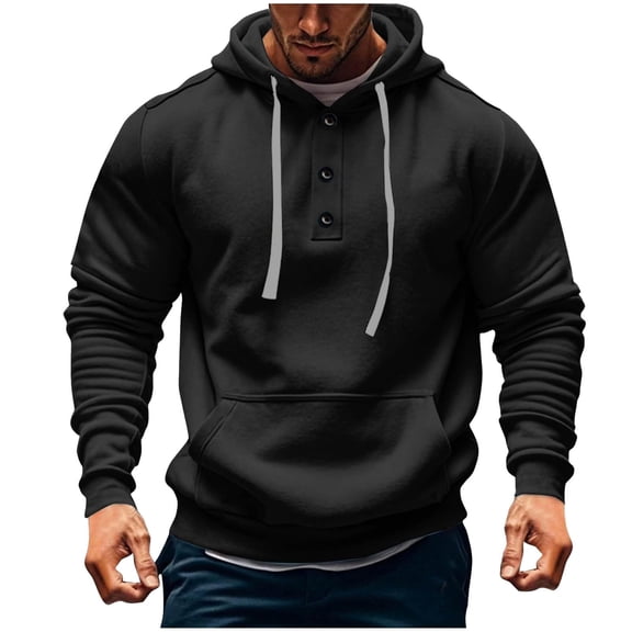 Enridrech Casual Hoodies Sweatshirt for Mens Fashion Button Pullover Long Sleeve Drawstring Sweatshirts with Pockets