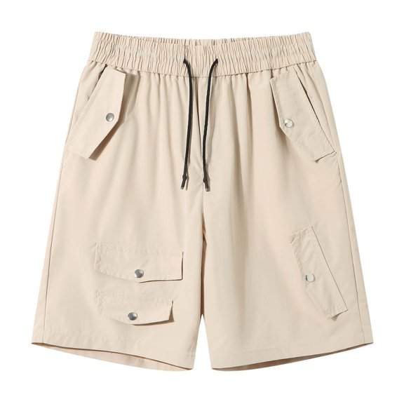 Enridrech Casual Stylish Shorts for Mens M-4XL Drawstring Elastic Waist Solid Color Short Pants with Button Pockets