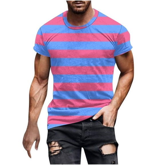 Enridrech Casual Stylish Tee for Men Fashion Striped Color Block Tshirt Comfortable Summer Crew Neck Tees Top