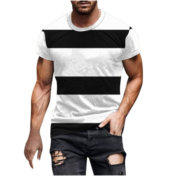 Enridrech Casual Stylish Tee for Men Fashion Striped Color Block Tshirt Comfortable Summer Crew Neck Tees Top