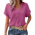 thumbnail image 1 of Enridrech Cotton Blouse for Women Fashion V Neck Shirt Tops Comfort Summer Short Sleeve Casual Loose Solid Color Top, 1 of 7