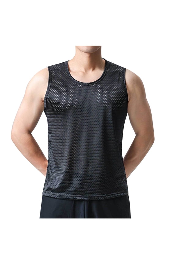 L-5XL Athletic Sleeveless Tank Top for Men Mesh Crew Neck Quick Dry Summer Shirt Lightweight Workout Top
