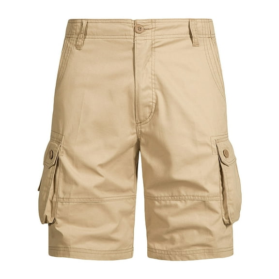 Enridrech M-4XL Big and Tall Shorts for Men Cotton 5 Inch Cargo Pant with Pockets Button Waist Solid Color Short Pants