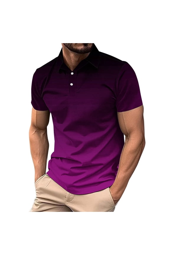 M-4XL Mens Casual Tee with Button Collared Short Sleeve Tops for Men Fashion Comfort Color Block Tshirt