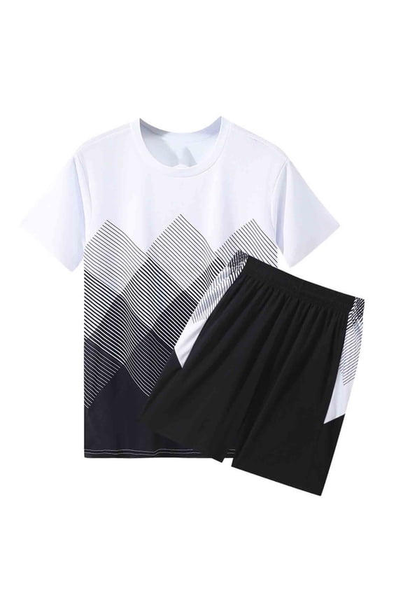 M-5XL Mens Athletic Gym Sets Summer Shorts Sleeve Tee Top and Soft Shorts Workout Running 2 Piece Set