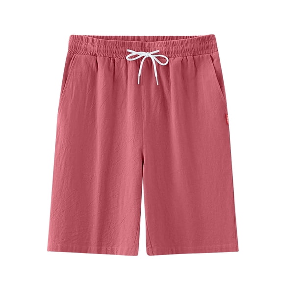 Enridrech M-5XL Summer Shorts for Men Comfort Solid Color Drawstring Elastic Waist Workout Short Pants with Zipper Pockets