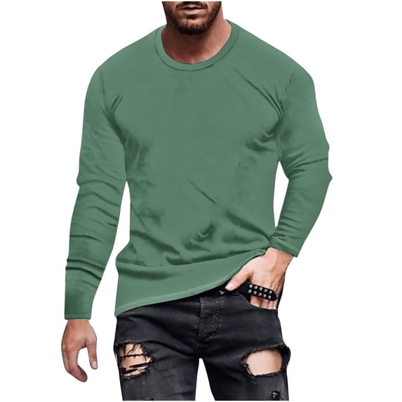 Enridrech Men's Big and Tall Tee Shirt Long Sleeve Tee for Men Solid Color Basic T Shirts Comfortable Crew Neck Top