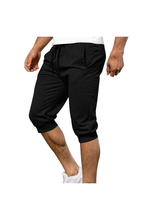 Men's Casual Capri Pant Running Athletic Gym Workout 3/4 Length Shorts with Pockets Summer Drawstring Waist Capris