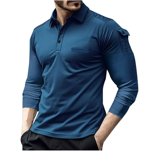 Enridrech Men's Casual Stylish Tee Shirts Collared Long Sleeve Top for Men Comfortable Solid Color T Shirt with Pockets
