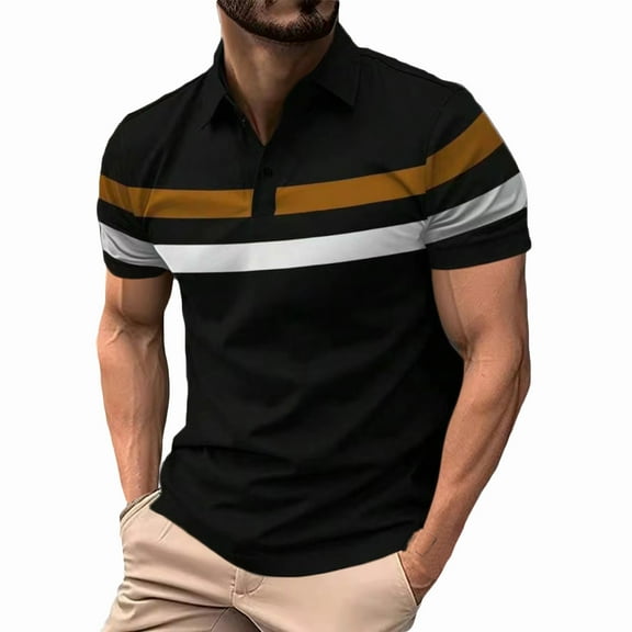 Enridrech Men's Collared Tee Shirts Casual Fashion Color Block Shirt Comfortable Short Sleeve Tees Tops for Men