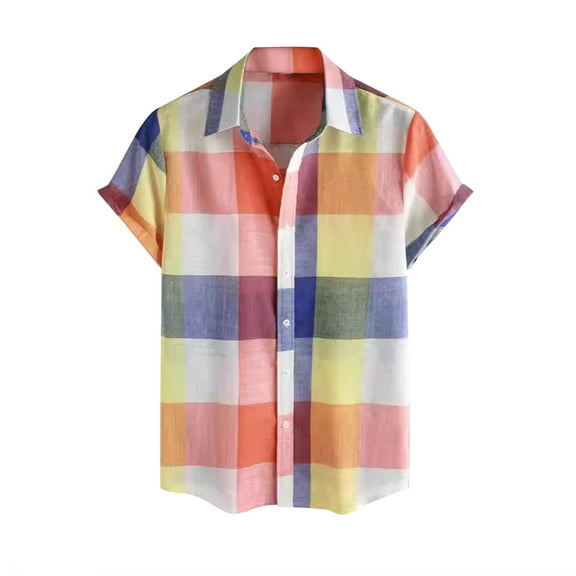 Enridrech Men's Plaid Shirts Button down Short Sleeve Tops Lightweigh Casual Stylish Comfort Color Block Shirt Top