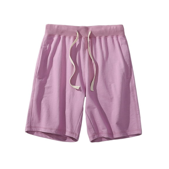 Enridrech Men's Soft Cotton Shorts with Pockets Drawstring Elastic Waist Casual Stylish Breathable Solid Color Short Pant