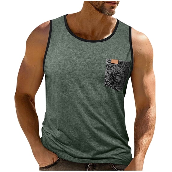 Enridrech Men’s Summer Sleeveless Tank Top with Pocket Casual Loose Crew Neck Shirt Lightweight Outfit for Men