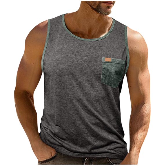 Enridrech Men’s Summer Sleeveless Tank Top with Pocket Casual Loose Crew Neck Shirt Lightweight Outfit for Men