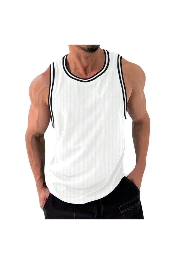 Men’s Tank Top Sleeveless Athletic Summer Block Color Trim Shirt Lightweight Breathable Basketball Outfits