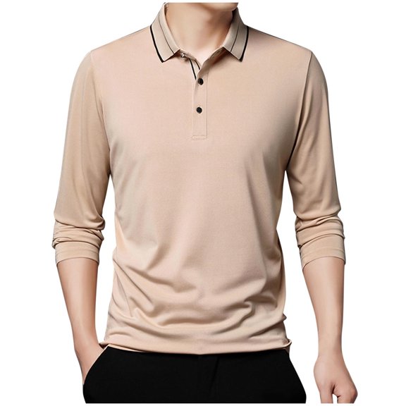Enridrech Men's Tee Shirts Comfort Basic T Shirt Casual Stylish Collared Pullover Long Sleeve Top with Button