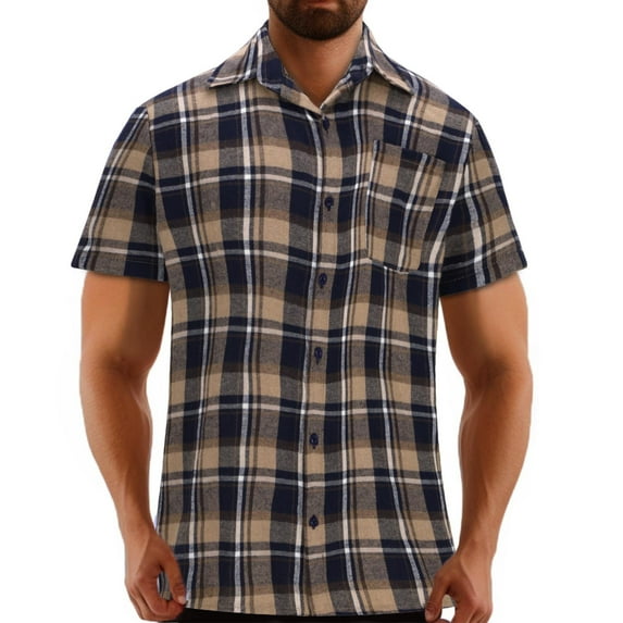 Enridrech Mens Casual Plaid Shirt with Pockets Short Sleeve Tee Top Comfort Breathable Button down Shirts for Men