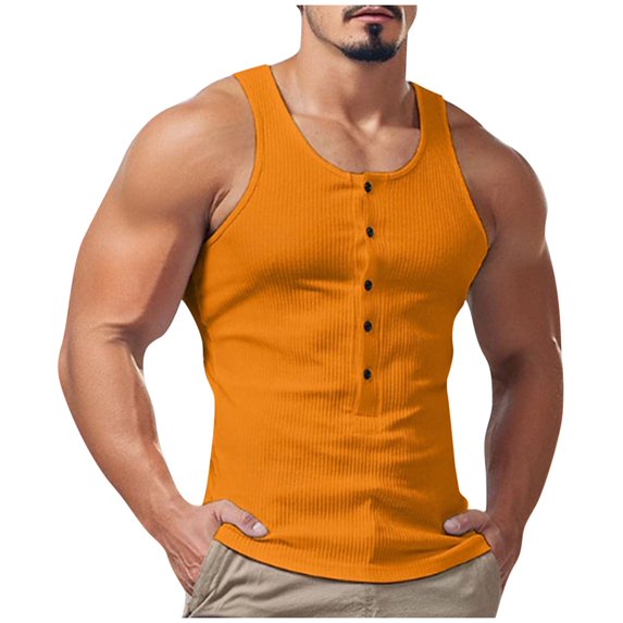 Enridrech Mens Casual Tank Top Fashion Sleeveless Button Front Summer Shirt Solid Color Lightweight Tops for Men