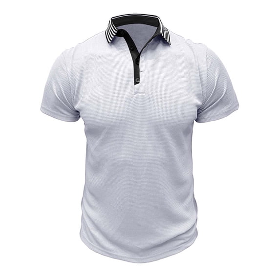 Enridrech Mens Casual Tee Top Collared Short Sleeve Tshirt with Button Comfort Breathable Cotton Solid Color Tees Shirt