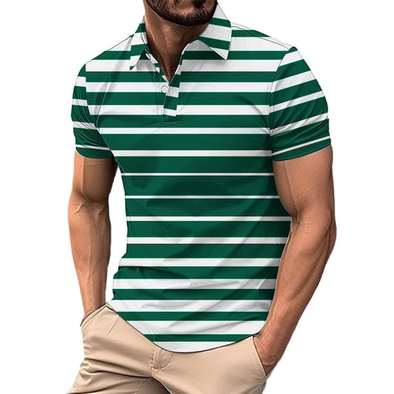 Enridrech Mens Collared Tee Shirts Comfort Short Sleeve Tees Tops for Men Casual Comfortable Striped T Shirt with Button