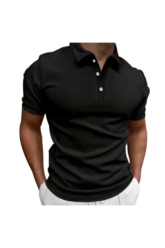 Mens Collared Tee with Button Short Sleeve Tees Top for Men Comfortable Breathable Casual Work Tshirt