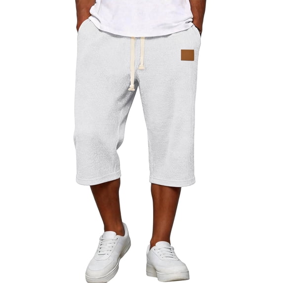 Enridrech Mens Jogger Capris Pants Plain Drawstring Elastic Waist 3/4 Length Pant Straight Leg Summer Casual Capri Shorts