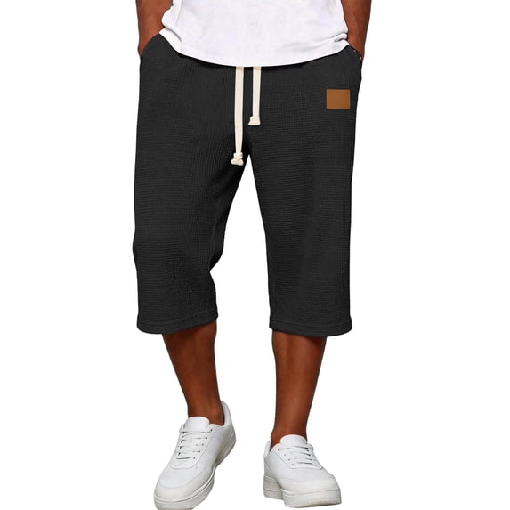 Enridrech Mens Jogger Capris Pants Plain Drawstring Elastic Waist 3/4 Length Pant Straight Leg Summer Casual Capri Shorts