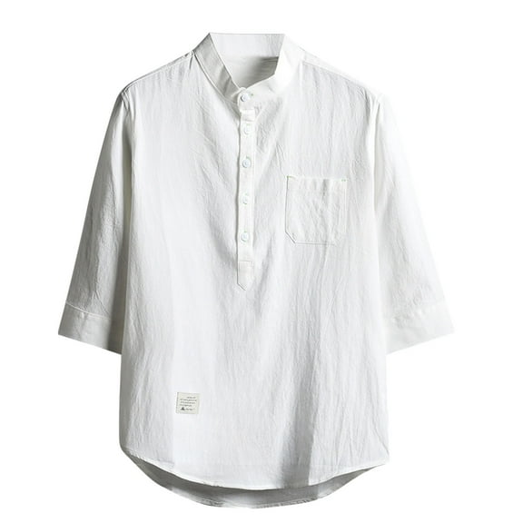 Enridrech Summer Casual Tee for Men Cotton Short Sleeves T Shirt Comfort Button Tees Shirt with Pocket Breathable Tops