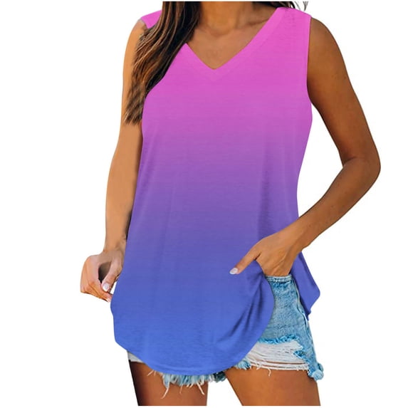 Enridrech Tank Tops for Women Summer V Neck Sleeveless Tanks Casual Loose Tunic Top Fashion Color Block Clothes