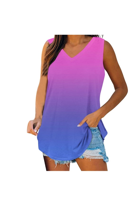 Tank Tops for Women Summer V Neck Sleeveless Tanks Casual Loose Tunic Top Fashion Color Block Clothes
