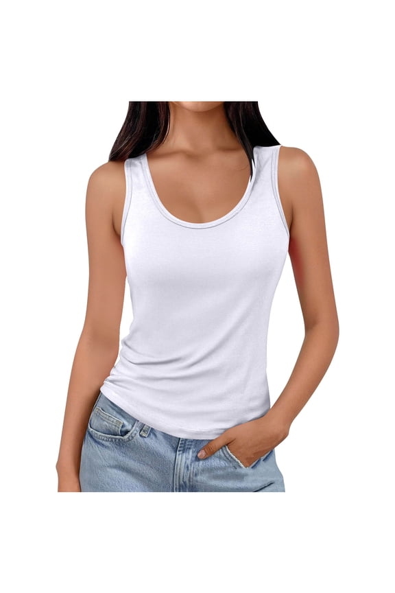 Tanks Top for Women Summer Sleeveless Scoop Neck Workout Going out Tank Tops Slim Basic Cami Tee Shirts