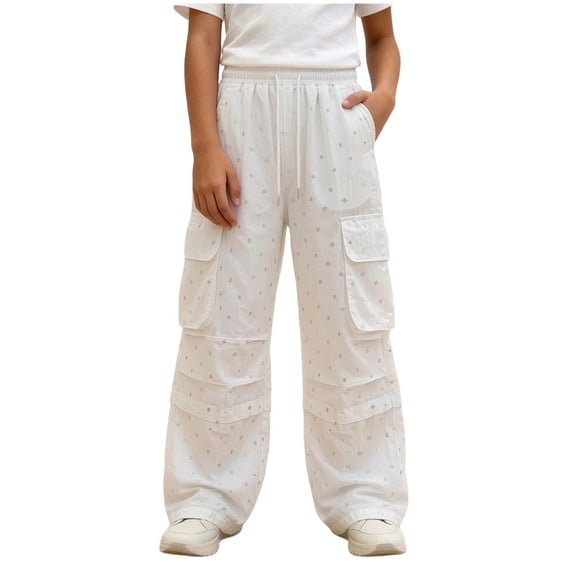 Enridrech Wide Leg Pants for Girls Drawstring Elastic Waisted Cargo Pant Casual Fashion Outdoor Trousers