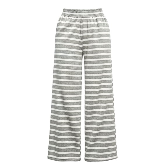 Enridrech Wide Leg Sweatpants for Girls Elastic Waisted Pant Fall Winter Striped Pants Thermal Soft Sweatpant