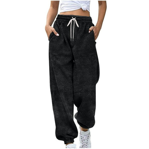 Enridrech Women's Fuzzy Lounge Pants Fleece Pajama Long Bottoms Pant Drawstring Elastic Waist Sweatpants
