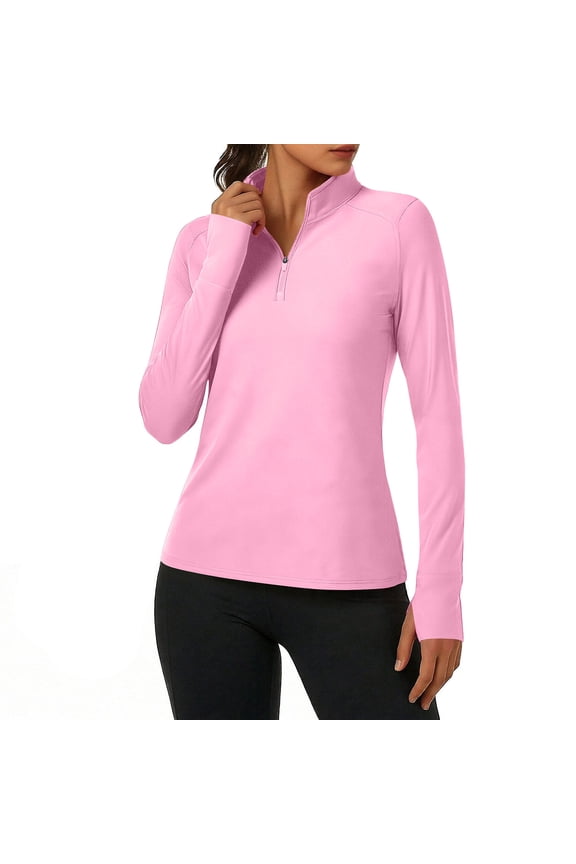 Women's Long Sleeve Workout Tops Quick Dry Athletic Running Hiking 1/4 Zipper Shirt Sun Protection Shirts