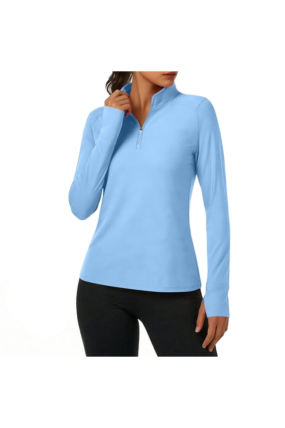 Women's Long Sleeve Workout Tops Quick Dry Athletic Running Hiking 1/4 Zipper Shirt Sun Protection Shirts